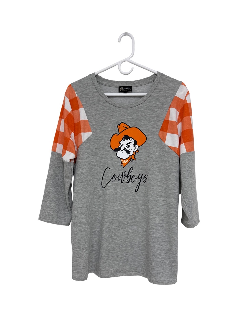 OSU Cowboys Buffalo Check Sleeve Graphic Raglan Top Women’s Large